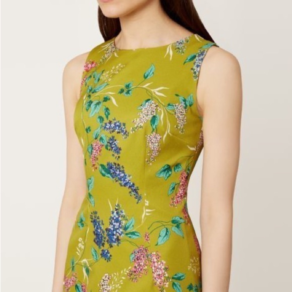 Hobbs London Size 4 Green Chartreuse Moira Garden Floral Sheath Occasions Dress - Picture 4 of 16